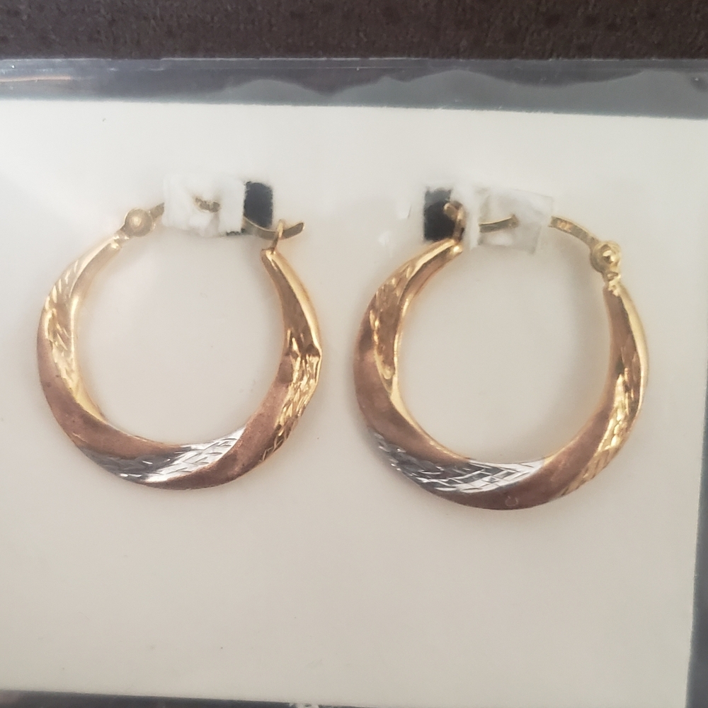 Ralph Lauren Vintage 10k Karet Gold & Silver Mini Hoop Earrings